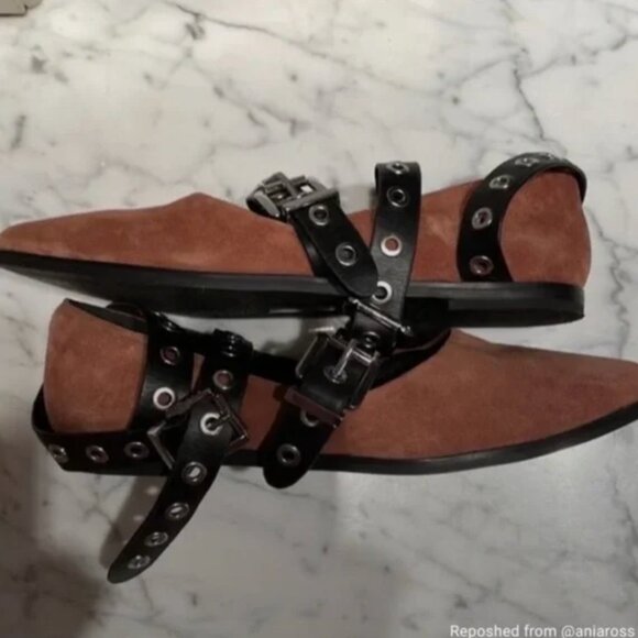 Sol Sana Miro Buckle Brown Suede Flats - Picture 8 of 10